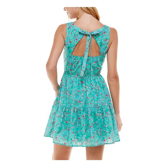 CITY STUDIO Womens Aqua Tie Tiered Sleeveless Short Fit + Flare Dress Juniors M - Picture 2 of 4